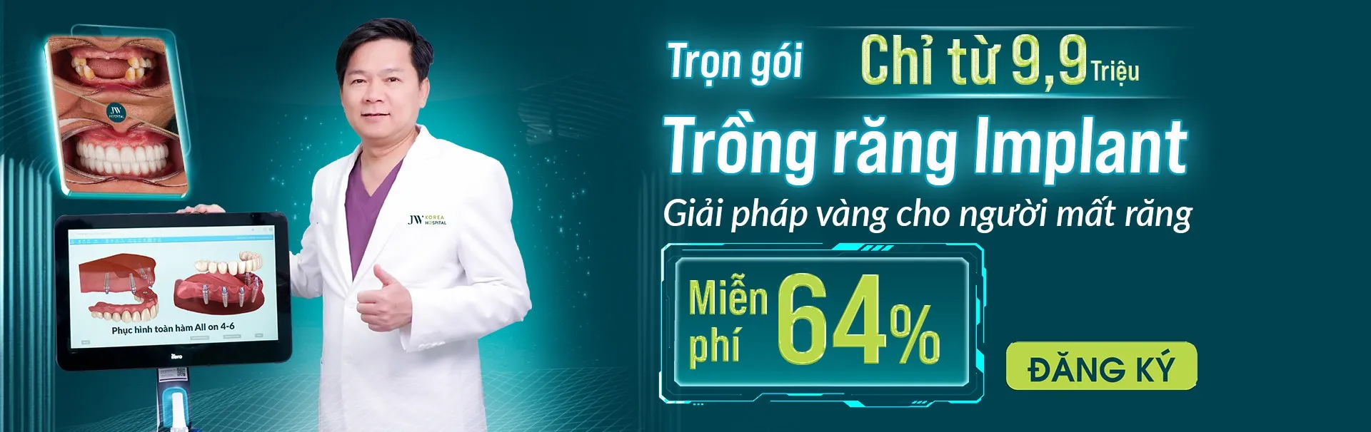 Banner Trồng răng Implant trọn gói chỉ từ 9,9 triệu
